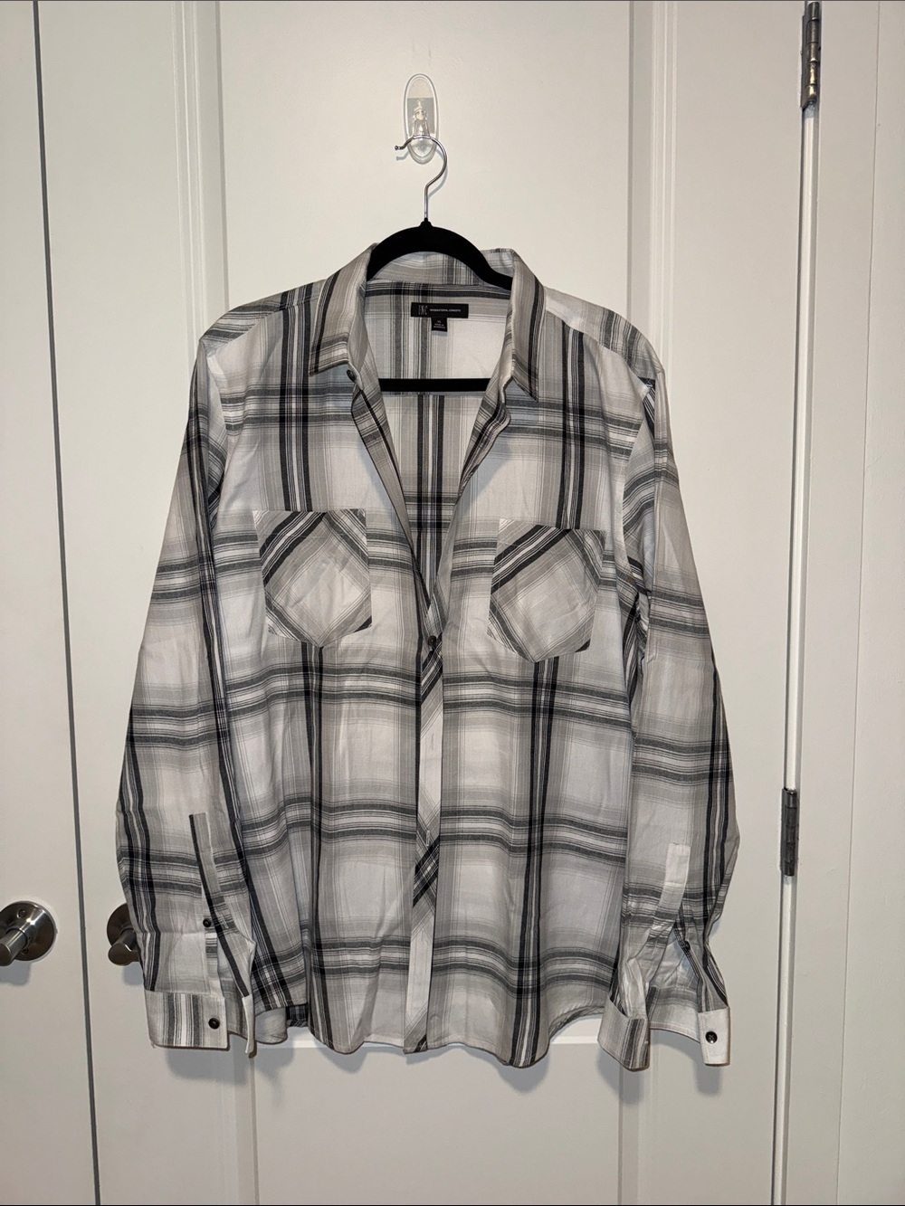 INC International Concepts Black & White Plaid Button-Down Shirt